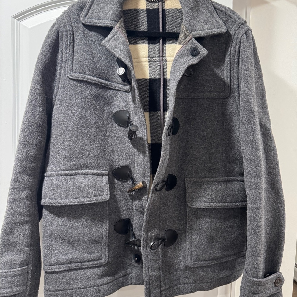 Burberry Gray Pea Coat with Toggle Closures